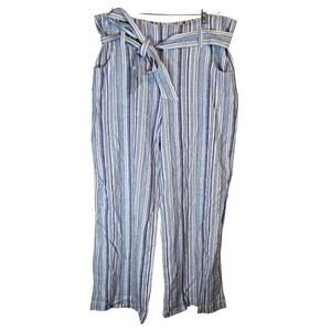 GAP Linen Bld Striped Nautical Coastal‎ Tie Belt Wide Leg High Rise Pants 16